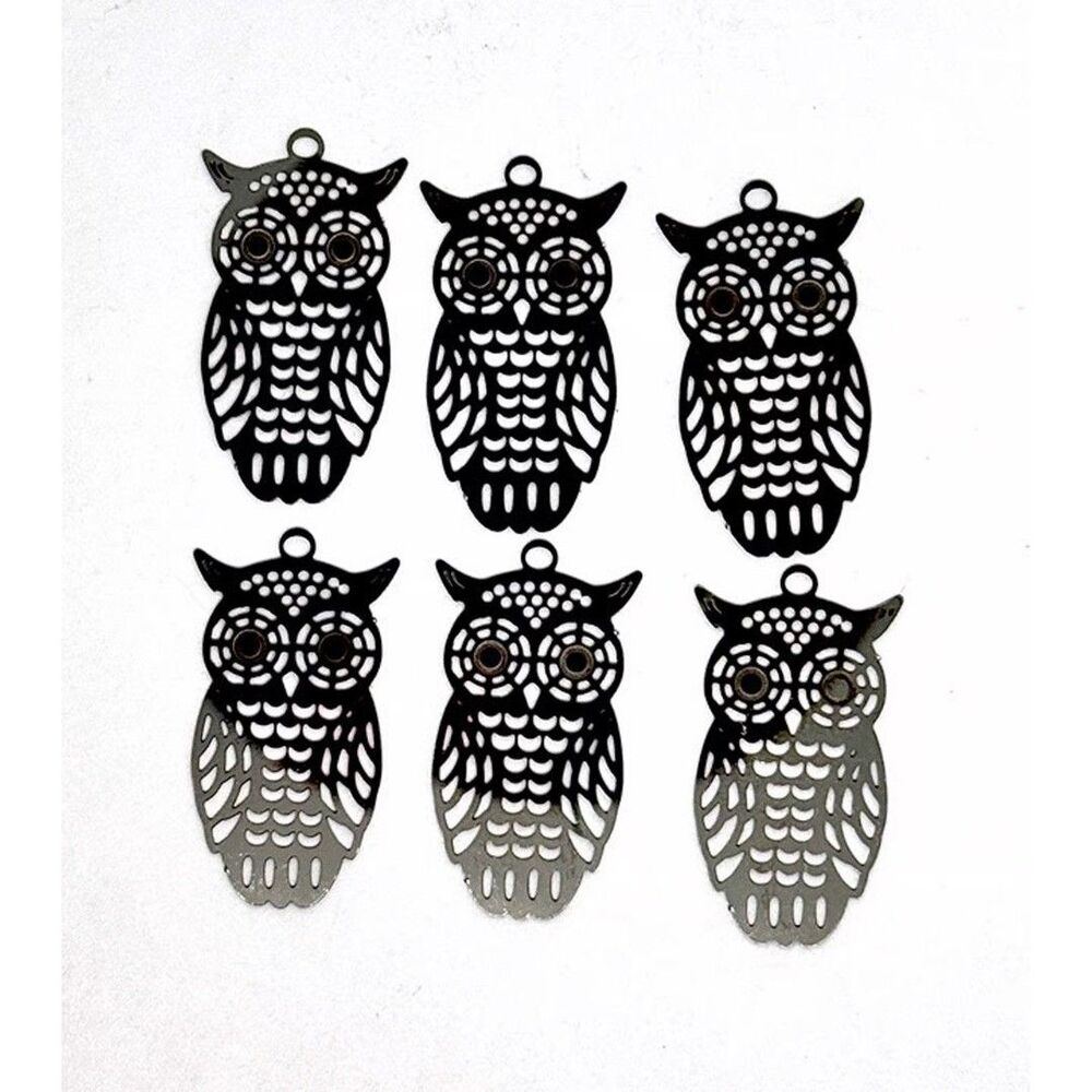 6pcs Beads for Jewelry Making Dark Silver Metal Owl Charm #18321